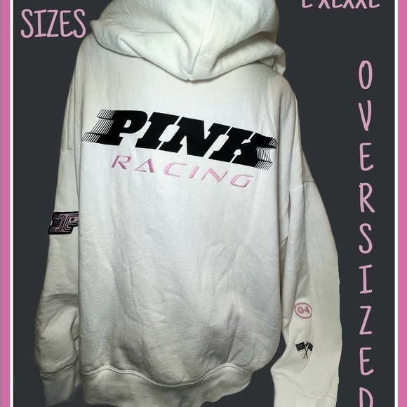 NEW VICTORIAS SECRET PINK RELAXED FIT FULL ZIP HOODIE SWEATSHIRT RACING NWT - Picture 4 of 7